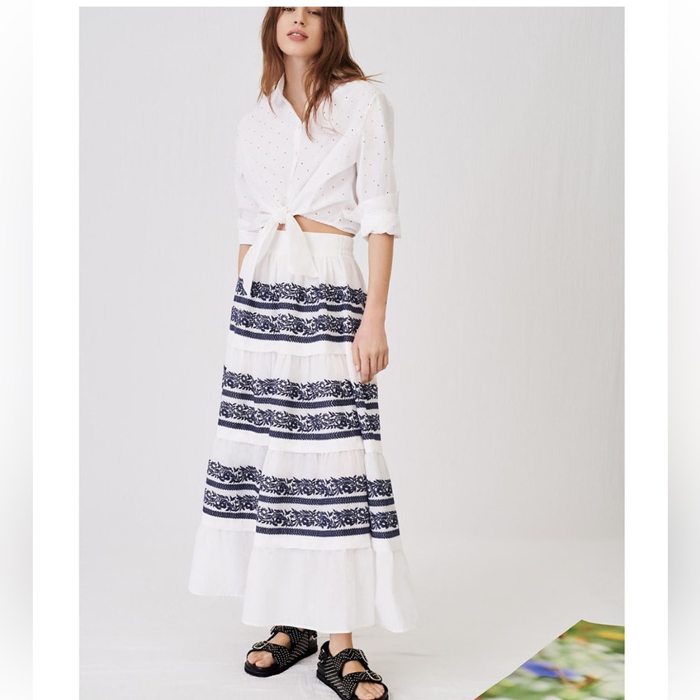Maje Jolipa Ibiza Limited Edition Embroidered Tiered Boho Skirt Size M - Picture 3 of 8